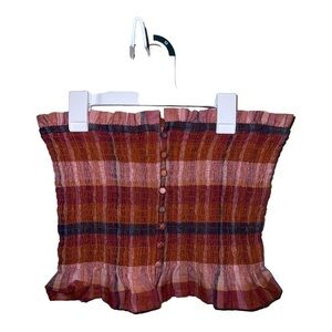 NWT AMERICAN  EAGLE  Plaid Smocked Textured Stretch Button Tube Top Sz M